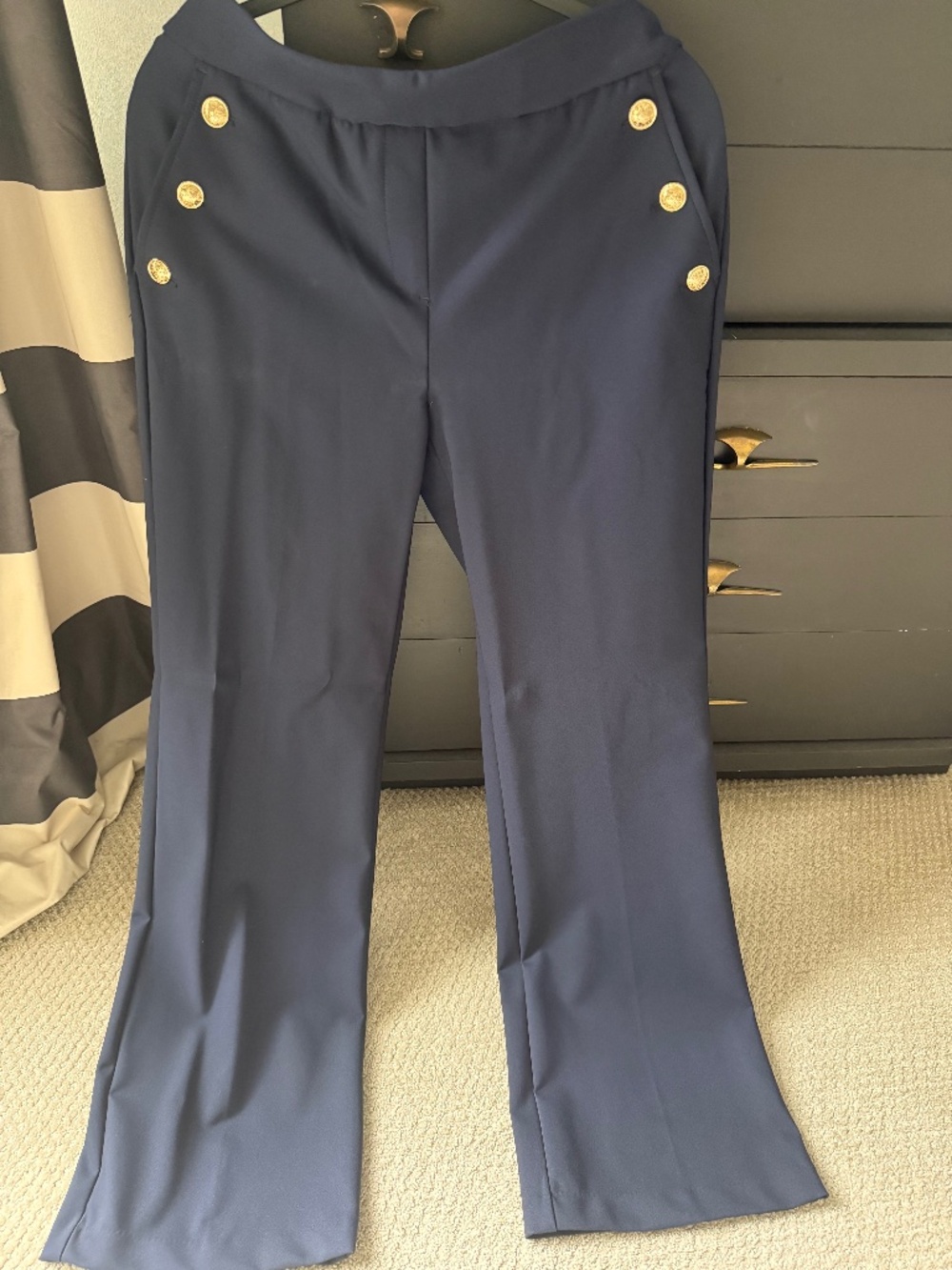Rachel Zoe Navy Flare Pants Gold Button Detail Size 10 New without tags